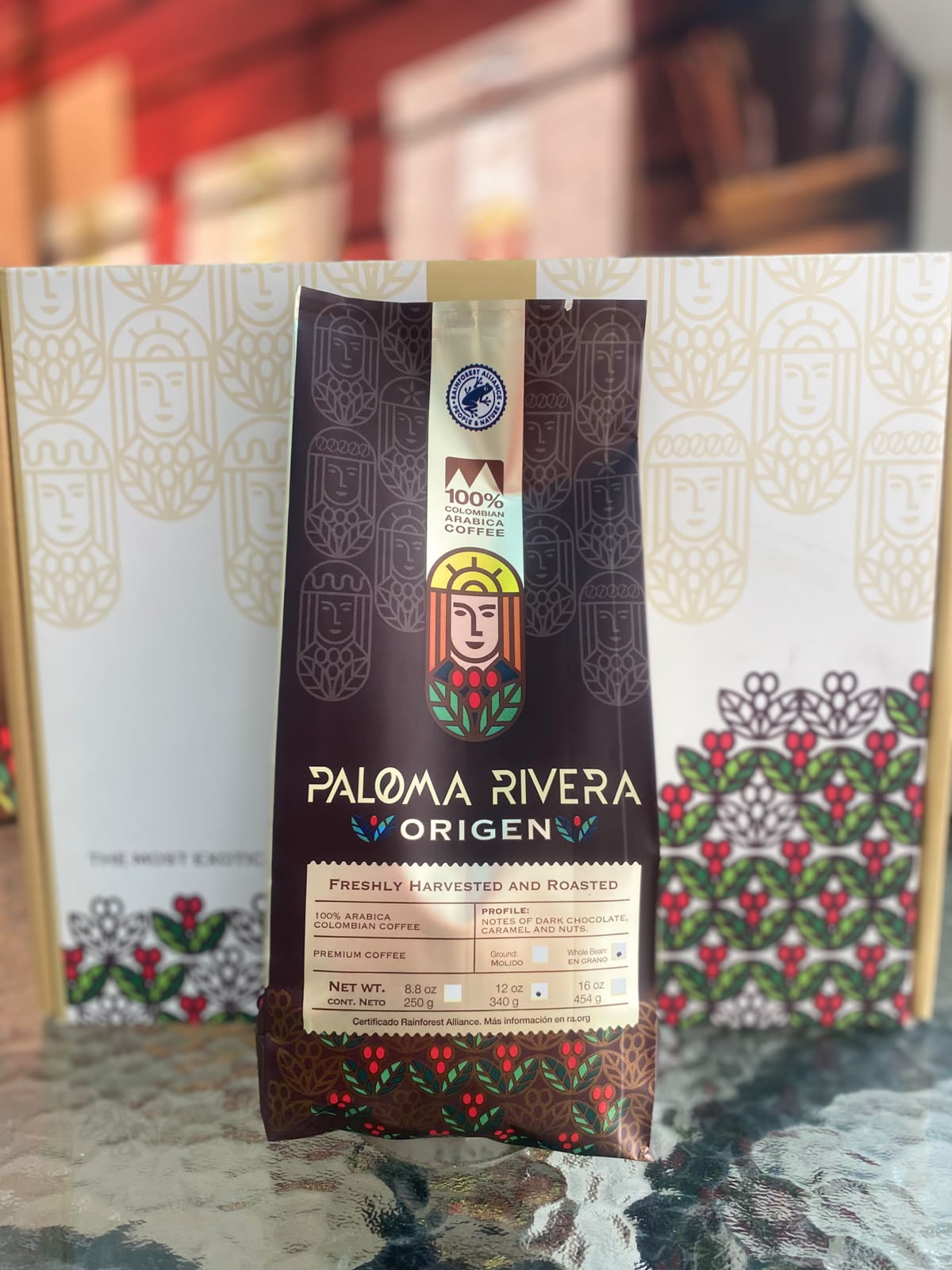 Paloma Rivera Origen Colombian Coffee dark chocolate caramel and nut notes